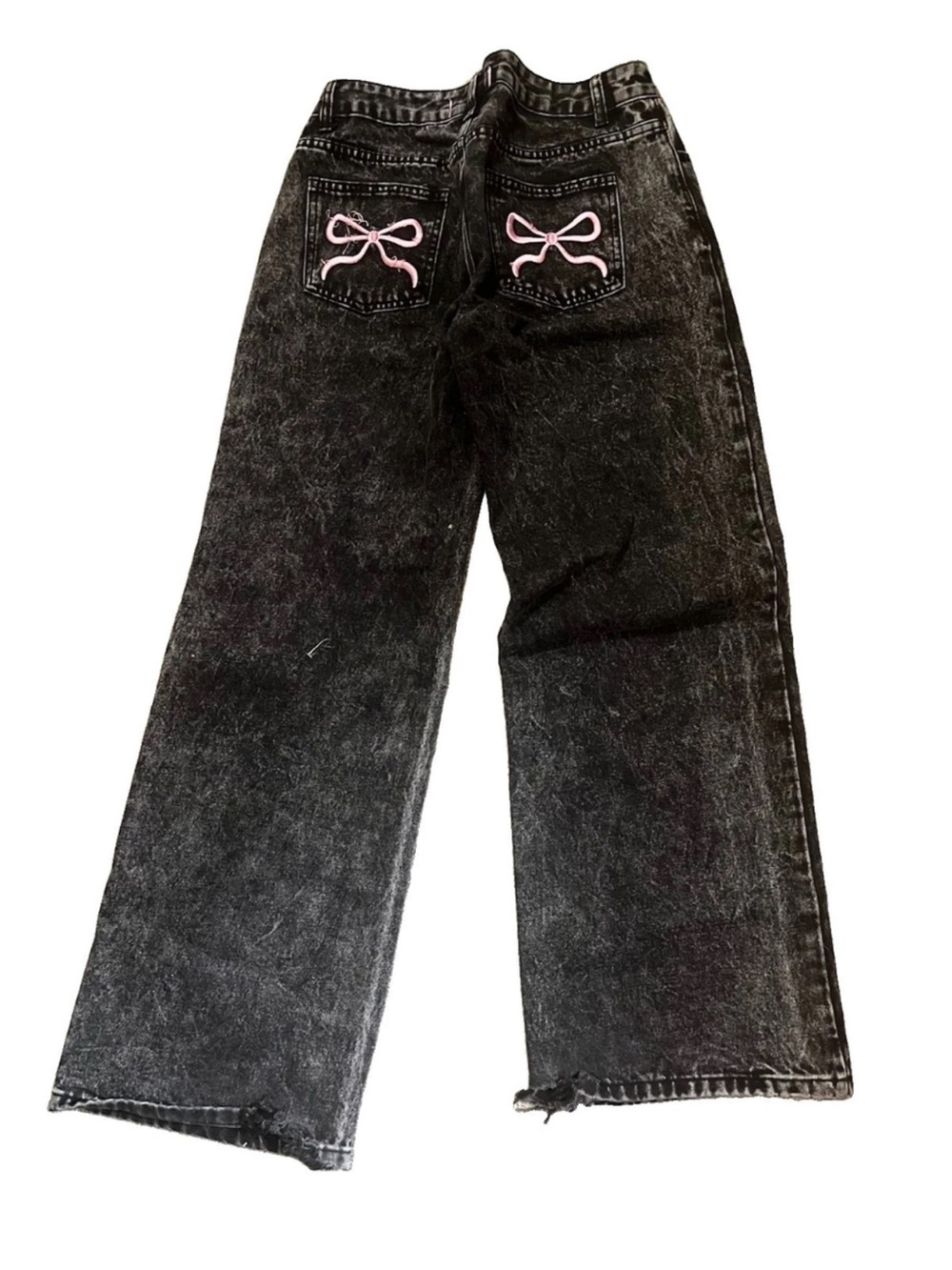Sz5/27 DISCLOSURE Juniors Black Baggy Straight Low Rise Jeans Embroidered Bows